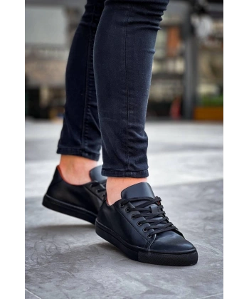 BİÇOMİ KB-122  Kuback Siyah Cilt Siyah Yüksek Taban Bağcıklı Günlük Erkek Ayakkabı