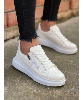 BİÇOMİ KB-309  Kuback Beyaz Fermuar Ve Bağcıklı  Günlük Erkek  Ayakkabı