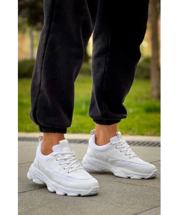 BİÇOMİ KB-707  Kuback  Beyaz Cilt Yüksek Taban Bağcıklı Günlük Erkek Ayakkabı