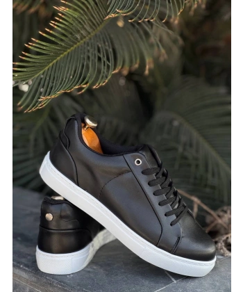 BİÇOMİ KB-BX1  Kuback Siyah Cilt Yüksek Beyaz Taban Günlük Erkek Ayakkabı