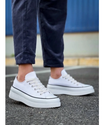 BİÇOMİ KB-CX-3 Kuback Kısa Beyaz Keten Beyaz Yüksek Taban Spor Ayakkabı