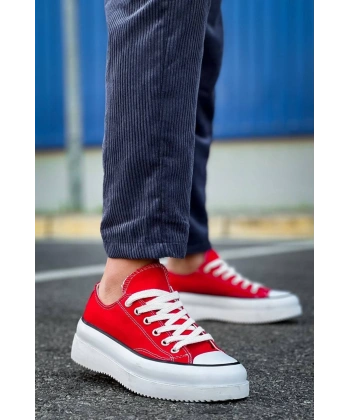 BİÇOMİ KB-CX-3 Kuback Kısa Kırmızı Keten Beyaz Yüksek Taban Spor Ayakkabı