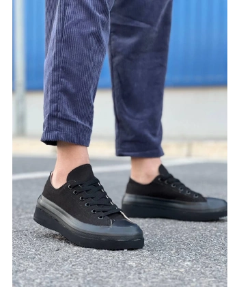 BİÇOMİ KB-CX-3 Kuback Kısa Siyah Keten Siyah Yüksek Taban Spor Ayakkabı