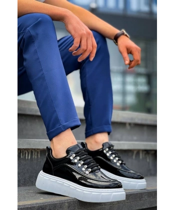 BİÇOMİ KB-X10 Kuback Siyah Rugan Beyaz Yüksek Taban Günlük Spor Ayakkabı