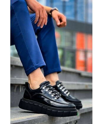 BİÇOMİ KB-X10 Kuback Siyah Rugan Siyah Yüksek Taban Günlük Spor Ayakkabı