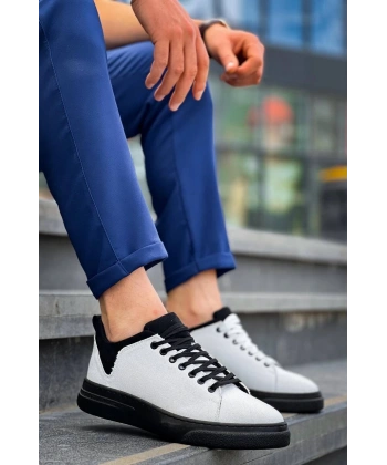 BİÇOMİ KB-X204 Kuback Beyaz Siyah Keten Siyah Yüksek Taban Günlük Erkek Spor Ayakkabı