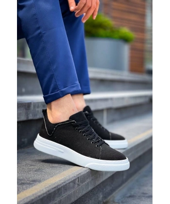 BİÇOMİ KB-X204 Kuback Siyah Keten Beyaz Yüksek Taban Günlük Erkek Spor Ayakkabı