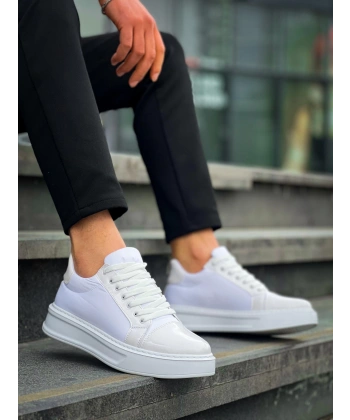 BİÇOMİ KB-X46 Kuback Beyaz Rugan Yüksek Beyaz Taban Günlük Spor Ayakkabı