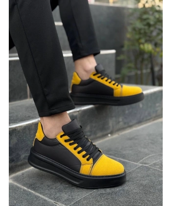 BİÇOMİ KB-X46 Kuback Siyah Sarı Yüksek Siyah Taban Günlük Spor Ayakkabı