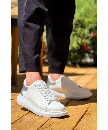 BİÇOMİ KB-X500  Kuback Beyaz Gümüş Yüksek Taban Bağcıklı Günlük Erkek Ayakkabı