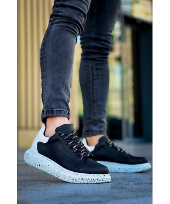 BİÇOMİ KB-X500  Kuback Siyah Beyaz Yüksek Taban Bağcıklı Günlük Erkek Ayakkabı