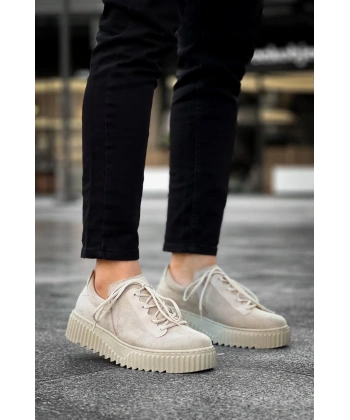 BİÇOMİ KB-X502  Kuback Bej Süet Yüksek Bej Taban Bağcık Detaylı Lastikli Günlük Erkek Ayakkabı