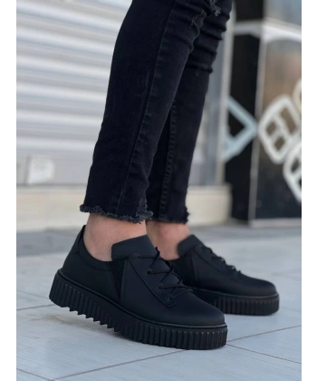 BİÇOMİ KB-X502  Kuback Siyah Cilt Yüksek Siyah Taban Bağcık Detaylı Lastikli Günlük Erkek Ayakkabı