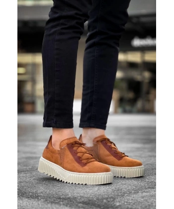 BİÇOMİ KB-X502  Kuback Taba Süet Yüksek Bej Taban Bağcık Detaylı Lastikli Günlük Erkek Ayakkabı