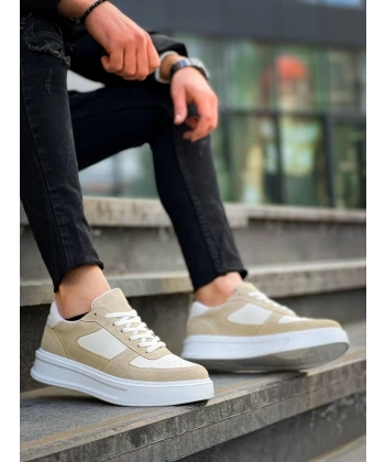 BİÇOMİ KB-X8 Kuback Bej Keten Süet Yüksek Taban Günlük Spor Ayakkabı