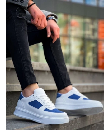 BİÇOMİ KB-X8 Kuback Beyaz Cilt Mavi Süet Detaylı Beyaz Yüksek Taban Günlük Spor Ayakkabı