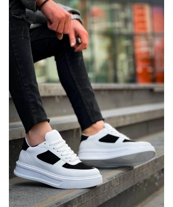 BİÇOMİ KB-X8 Kuback Beyaz Siyah Cilt Yüksek Taban Günlük Spor Ayakkabı