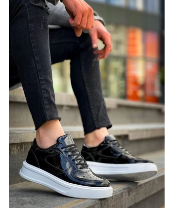 BİÇOMİ KB-X8 Kuback Siyah Rugan Detaylı Beyaz Yüksek Taban Günlük Spor Ayakkabı