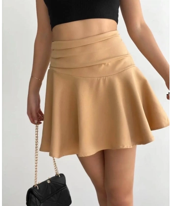 BİÇOMİ Kemerden büzgülü etek camel