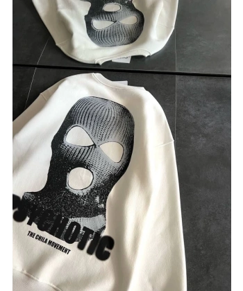 Biçomi Kışlık Bisiklet Yaka Baskılı SweatShirt - Beyaz