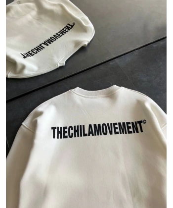 Biçomi Kışlık Bisiklet Yaka Oversize Baskılı SweatShirt - Beyaz