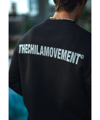Biçomi Kışlık Bisiklet Yaka Oversize Baskılı SweatShirt - Siyah