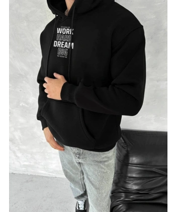 Biçomi Kışlık Üç İplik Kapşonlu SweatShirt - Siyah