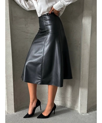 BİÇOMİ Komple parçalı deri etek siyah h26441