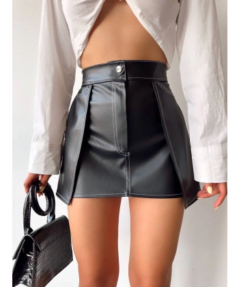 BİÇOMİ Kontrast deri etek siyah w260015