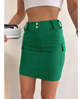BİÇOMİ Körüklü cep etek yeşil s24904