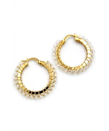 biçomi Kristal Boncuk Halka Küpe - Beyaz