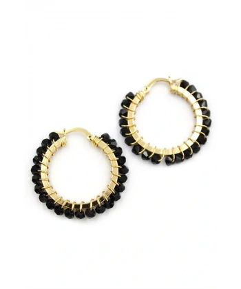 biçomi Kristal Boncuk Halka Küpe - Siyah