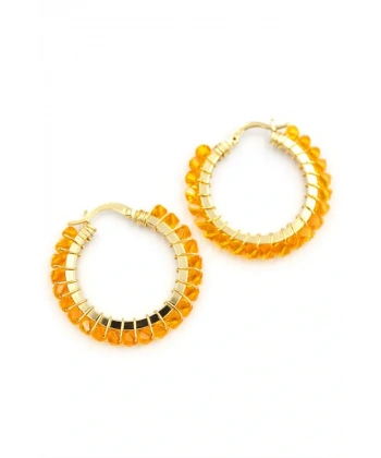 biçomi Kristal Boncuk Halka Küpe - Turuncu