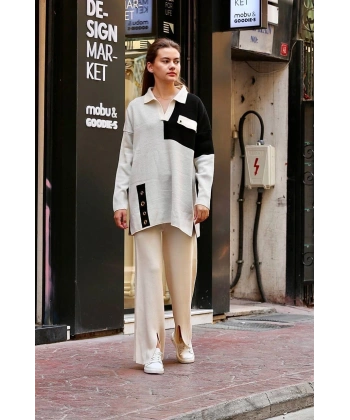 BİÇOMİ Kuş gözü triko takım Beyaz