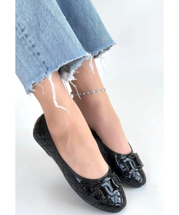 BİÇOMİ Lawy Siyah Rugan Babet Ayakkabı