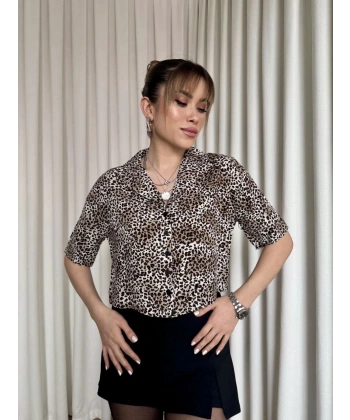 BİÇOMİ Leopar desenli crop gömlek