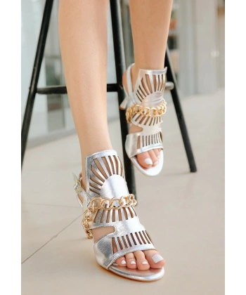 BİÇOMİ Lidya Gümüş Cilt Topuklu Ayakkabı