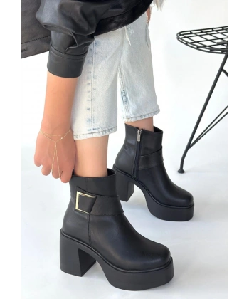BİÇOMİ Lonji Siyah Cilt Topuklu Bot