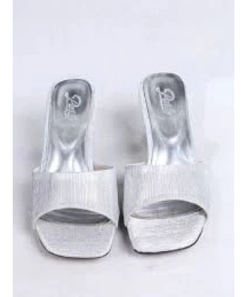 BİÇOMİ Luart Gümüş Simli Topuklu Terlik