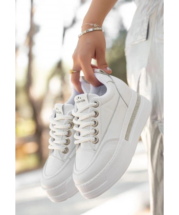 BİÇOMİ Lulu Beyaz Cilt Bağcıklı Spor Ayakkabı