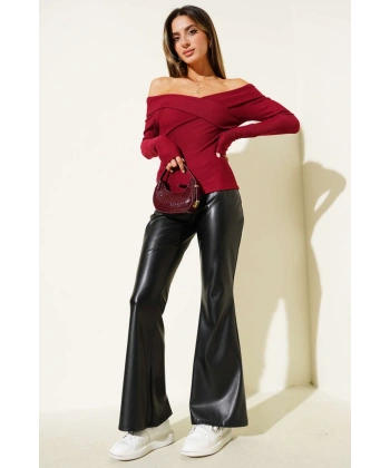 BİÇOMİ Madonna Çapraz Yaka Bluz Bordo t4331