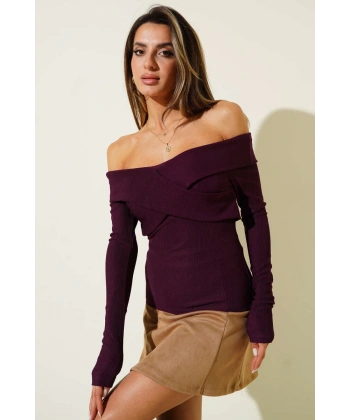 BİÇOMİ Madonna Çapraz Yaka Bluz mürdüm t4331