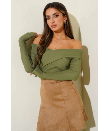 BİÇOMİ Madonna Çapraz Yaka Bluz Yeşil t4331