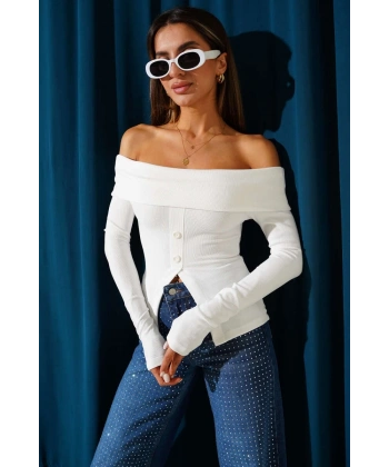 BİÇOMİ Madonna Yaka Düğmeli Bluz Beyaz t4329