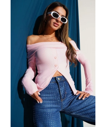 BİÇOMİ Madonna Yaka Düğmeli Bluz pembe t4329