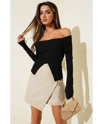 BİÇOMİ Madonna Yaka Düğmeli Bluz siyah t4329