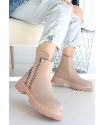 BİÇOMİ Menta Nude Cilt Fermuar Aksesuarlı Bot