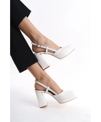 BİÇOMİ Mety Beyaz Cilt Topuklu Ayakkabı