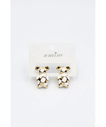 biçomi Mineli Ayıcık Küpe - Beyaz