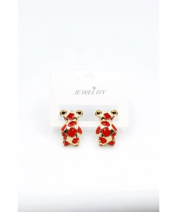 biçomi Mineli Ayıcık Küpe - Kırmızı